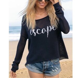 Wooden Ships Escape Blue Knit Cotton Blend Sweater, M/L